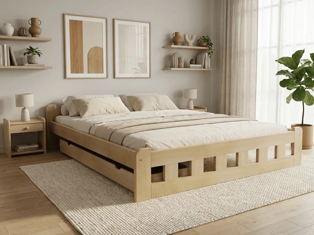 Łóżko Naomi podwyższone 120 x 200 cm, sosna Stelaż: Ze stelażem listwowym rolowanym elastycznym, Materac: Materac Sommera