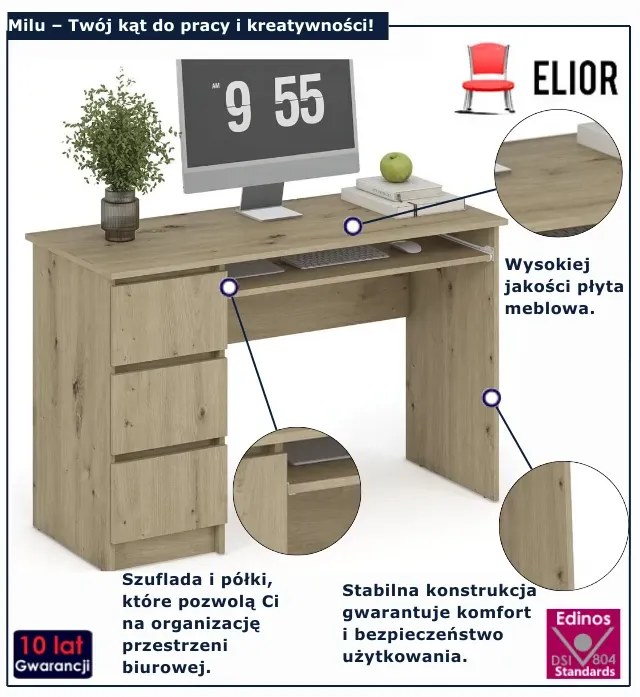 Biurko nowoczesne z szufladami dąb artisan B6-S80