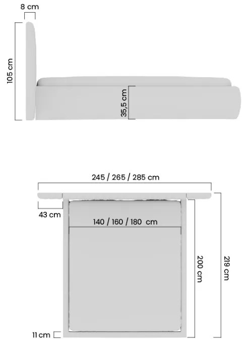 Łóżko sypialniane Galin 160x200 z pojemnikiem - beżowy welur Velluto 2