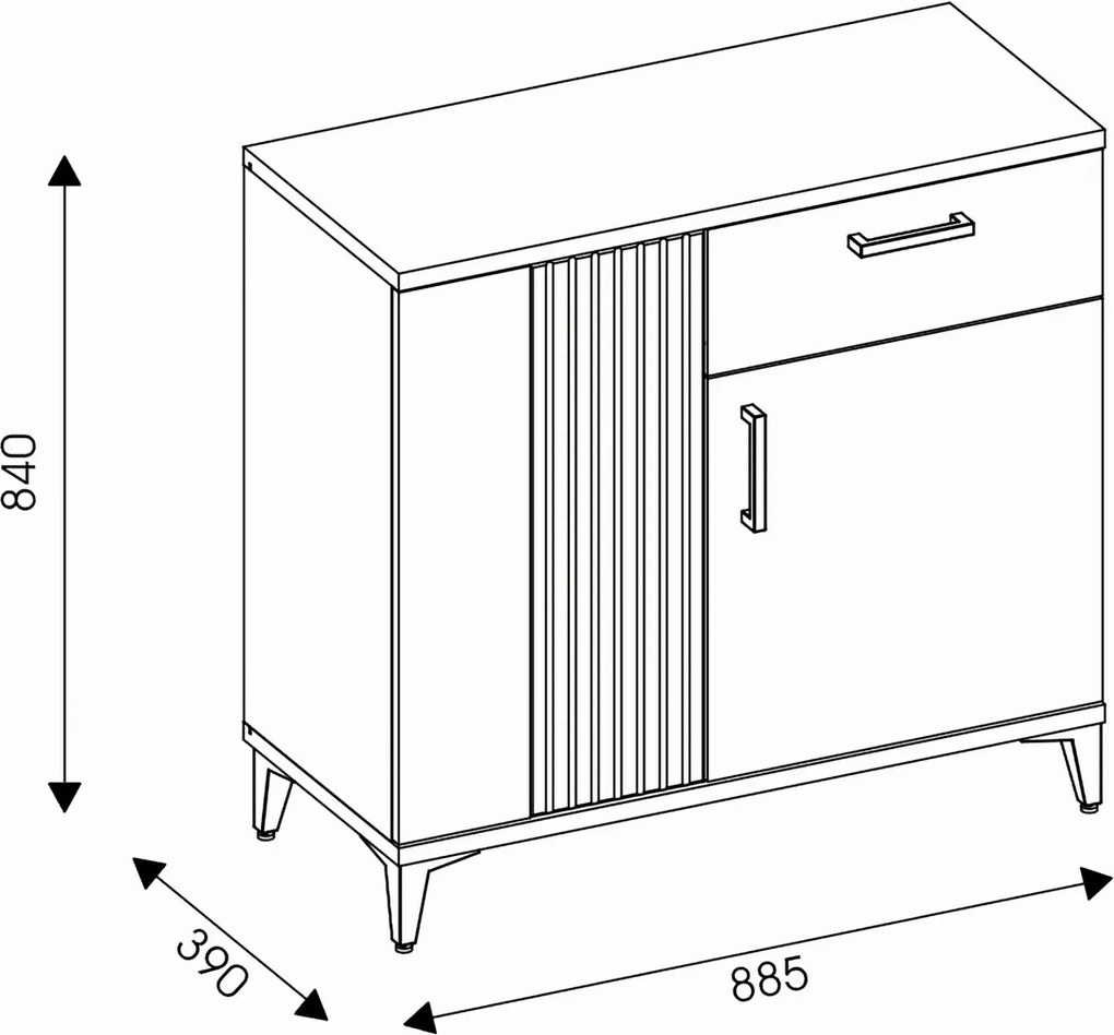 Komoda z Szufladą i Lamelami do Przedpokoju DYNAMO 88,5 cm Dąb evoke / czarny połysk Loft