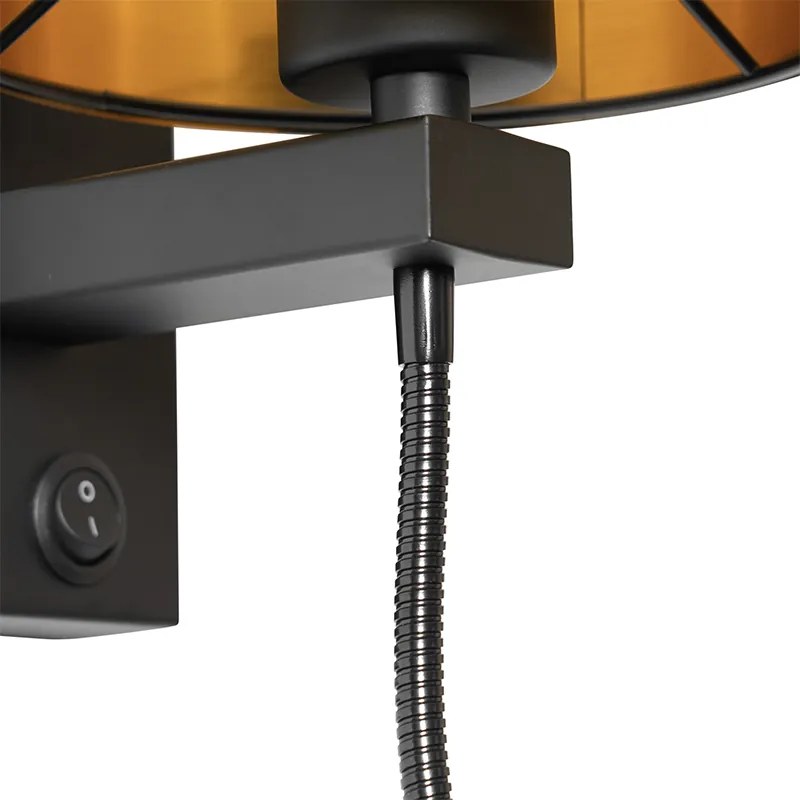 Lampa ścienna czarna z elastycznym ramieniem i złotym kloszem 15 cm - Brescia Nowoczesny Oswietlenie wewnetrzne