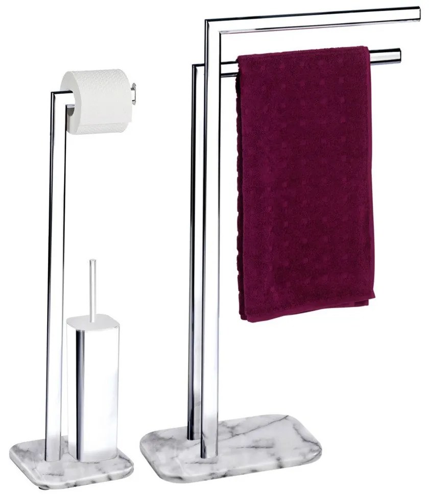 Zestaw ONYX łazienkowy stojak na ręczniki + Stojak na papier toaletowy i szczotkę do WC, marmurowa podstawa, WENKO
