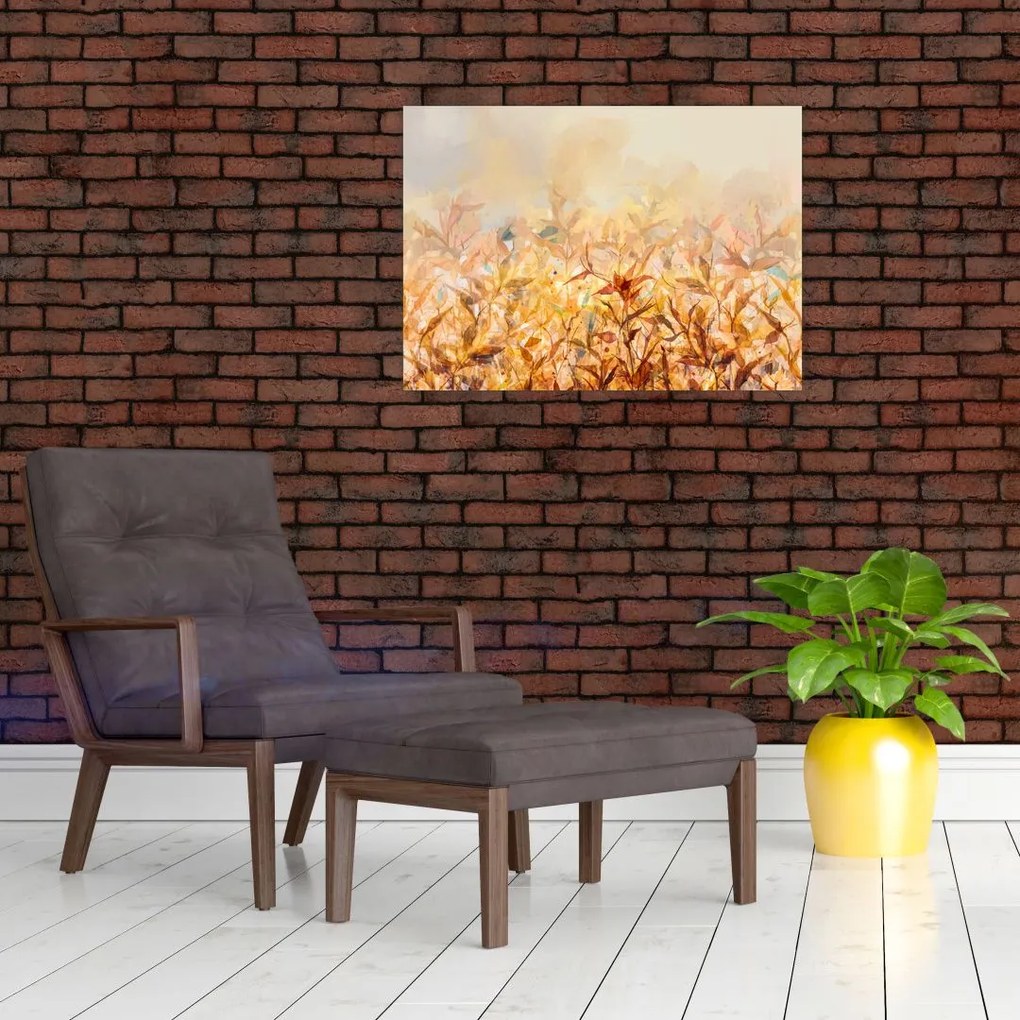 Obraz - Liście w jesiennych kolorach, obraz olejny (70x50 cm)
