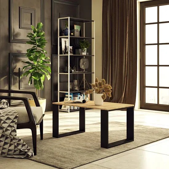 Mała prostokątna ława czarny + dąb sonoma C5-E43