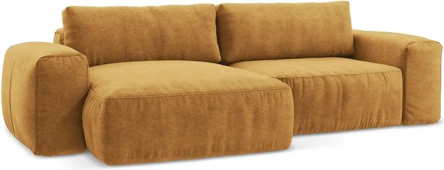 Musztardowy rozkładany narożnik z tkaniny szenilowej (lewostronny/z szezlongiem) Kuki – Makamii