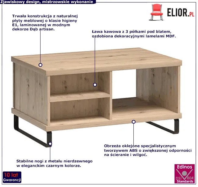 Stolik kawowy z lamelowym frontem - Rovel 10X