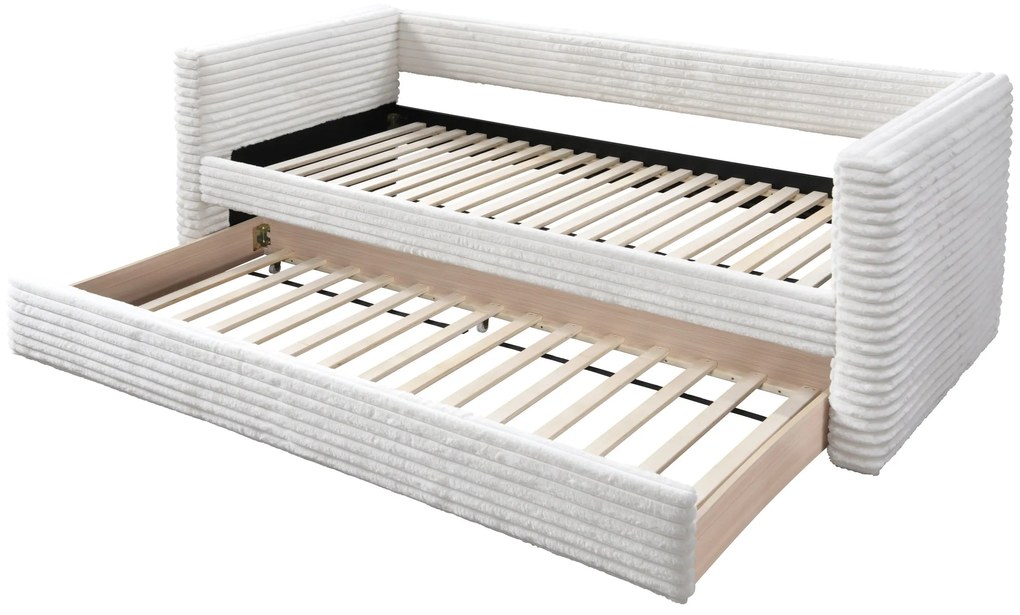 Łóżko 90x200 z drugim miejscem do spania, kremowy plusz ALABAMA