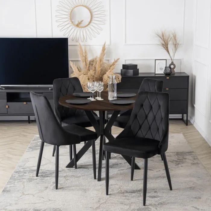 Stół Okrągły LAUREN 90 cm Orzech/Czarny Loft Nowoczesny