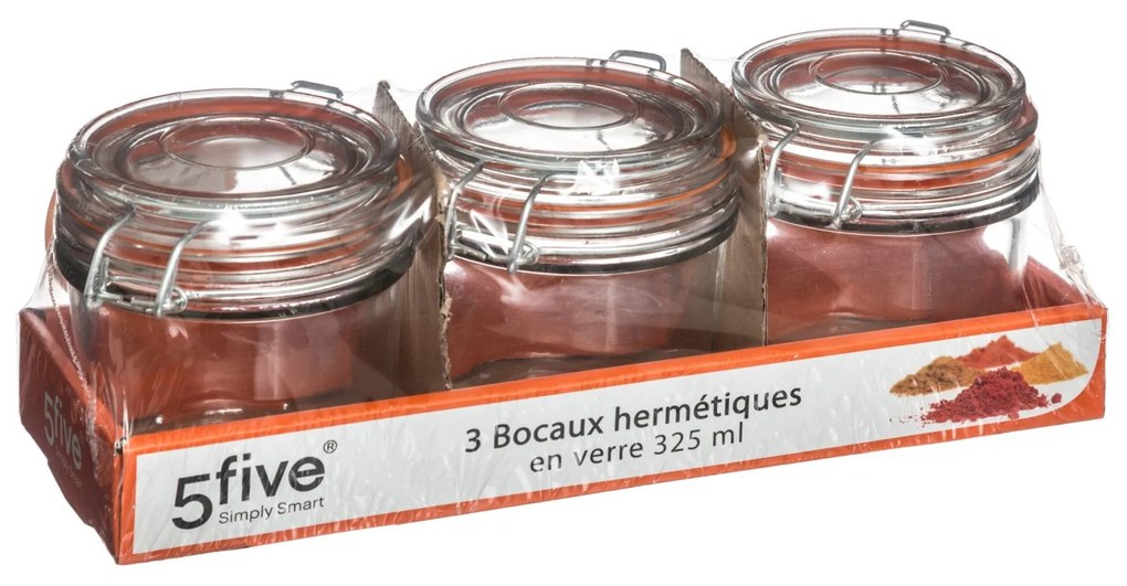 Słoik szklany z pokrywką i klipsem, 350 ml, 3 sztuki