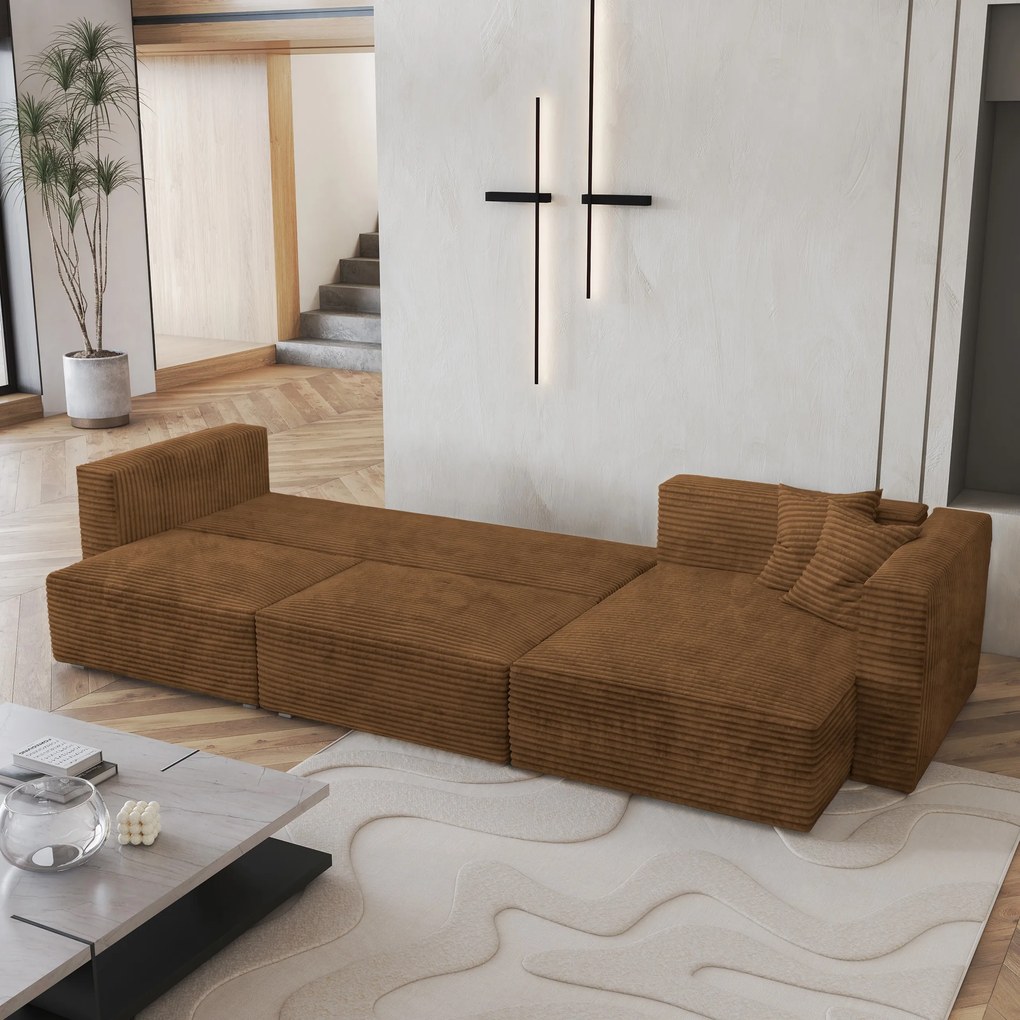 Masseno Narożnik TOLMO z funkcją spania i pojemnikiem na pościel Narozniki L, Rozkładana sofa - Miedziany, TILIA 56