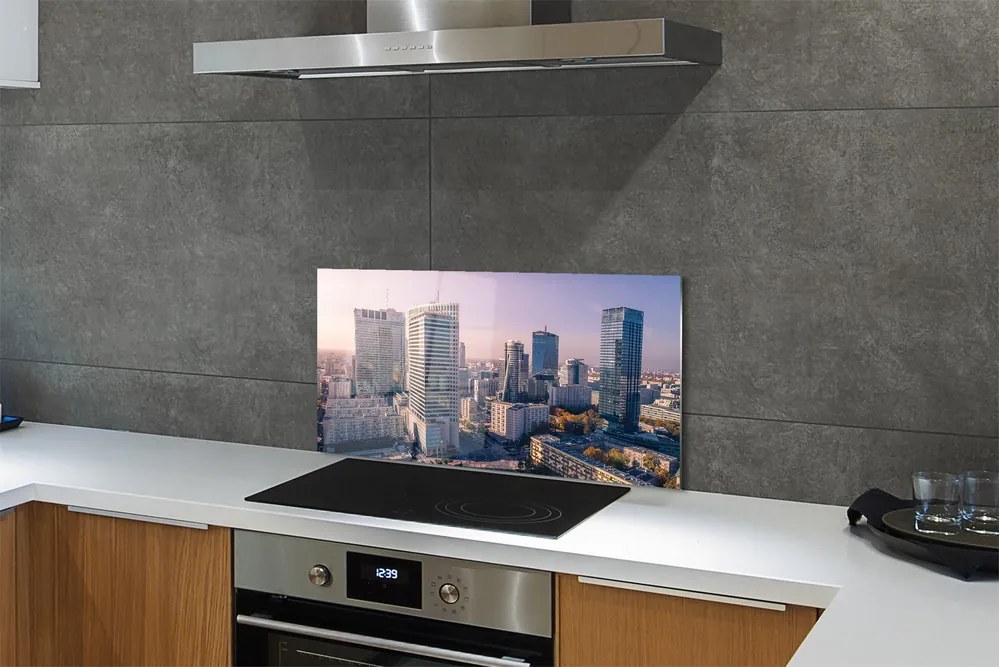 Szkło Ozdobne do Kuchni Panorama Warszawskich Wieżowców