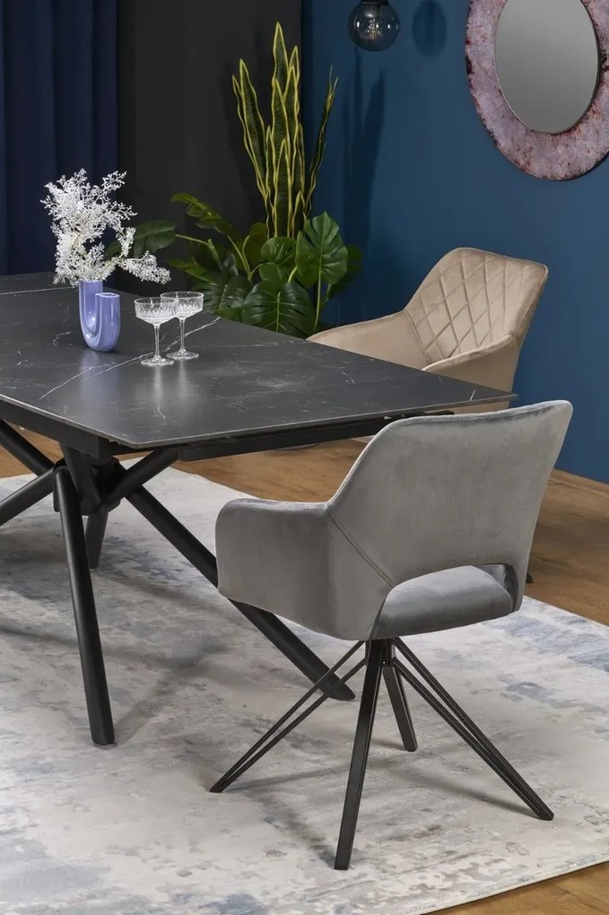 Stół rozkładany VITORINO 160(220)x90 czarny marmur HALMAR