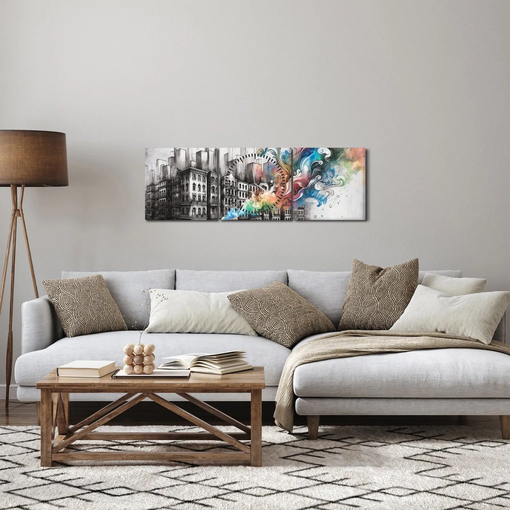 Obraz - Przemysłowe życie (z zegarem) (90x30 cm)