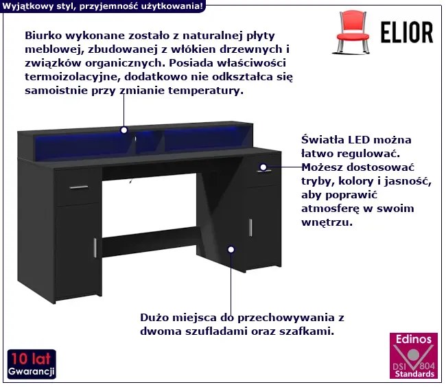 Biurko podświetlane 160 cm czarny - Elvon