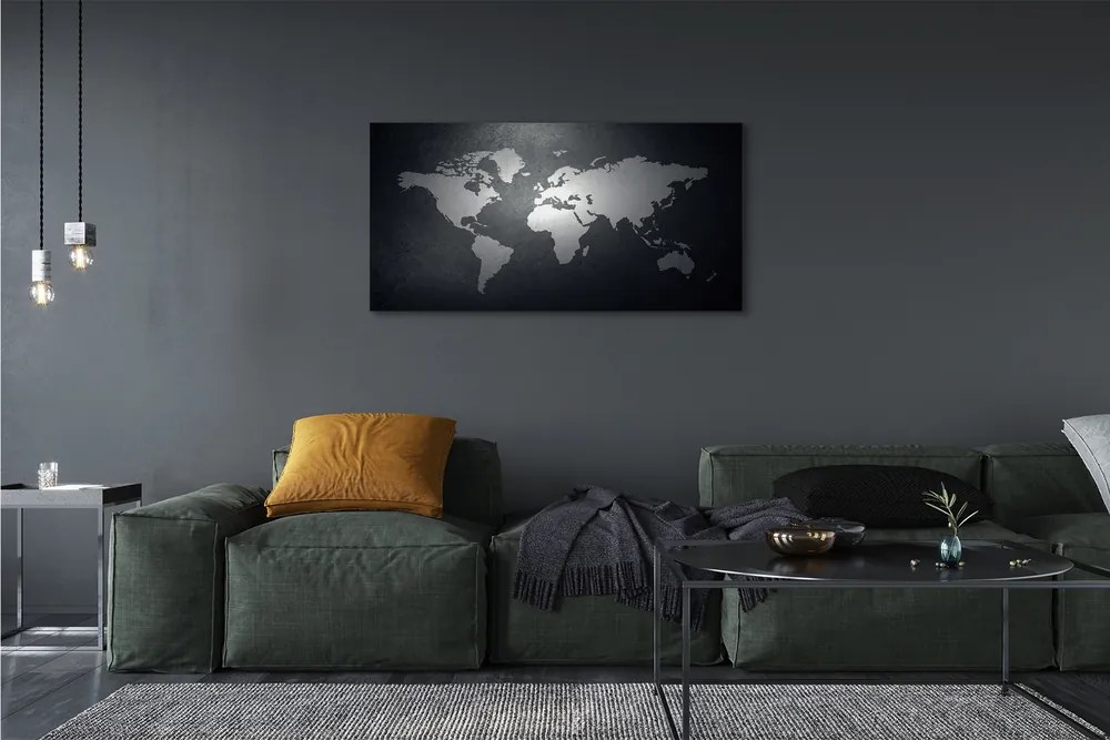 Obraz na płótnie Biała Mapa na Czarnym Tle