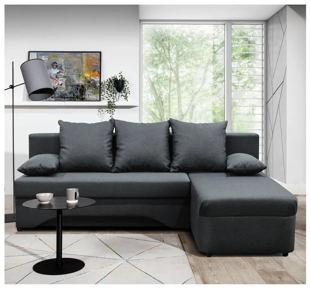 Unive. rozkładany narożnik z pojemnikiem w układzie L ALMEIDA antracyt