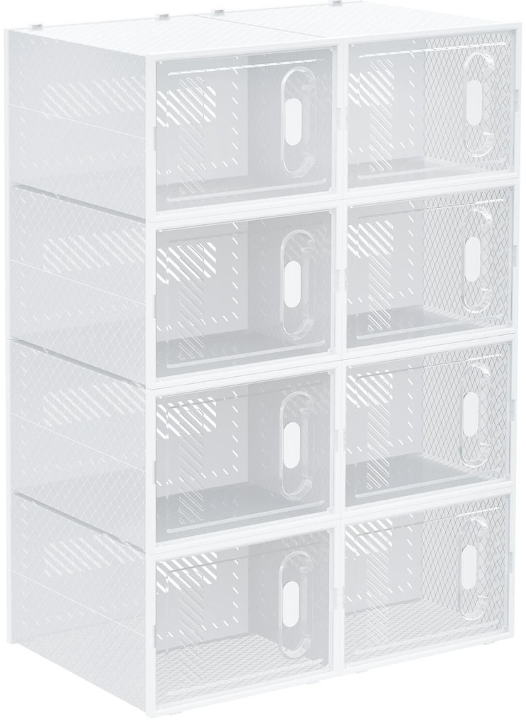HOMCOM 8-częściowy regał na buty, stosowalne pudełka na buty do rozmiaru 46, drzwi magnetyczne, Plastik, 28 x 36 x 21 cm