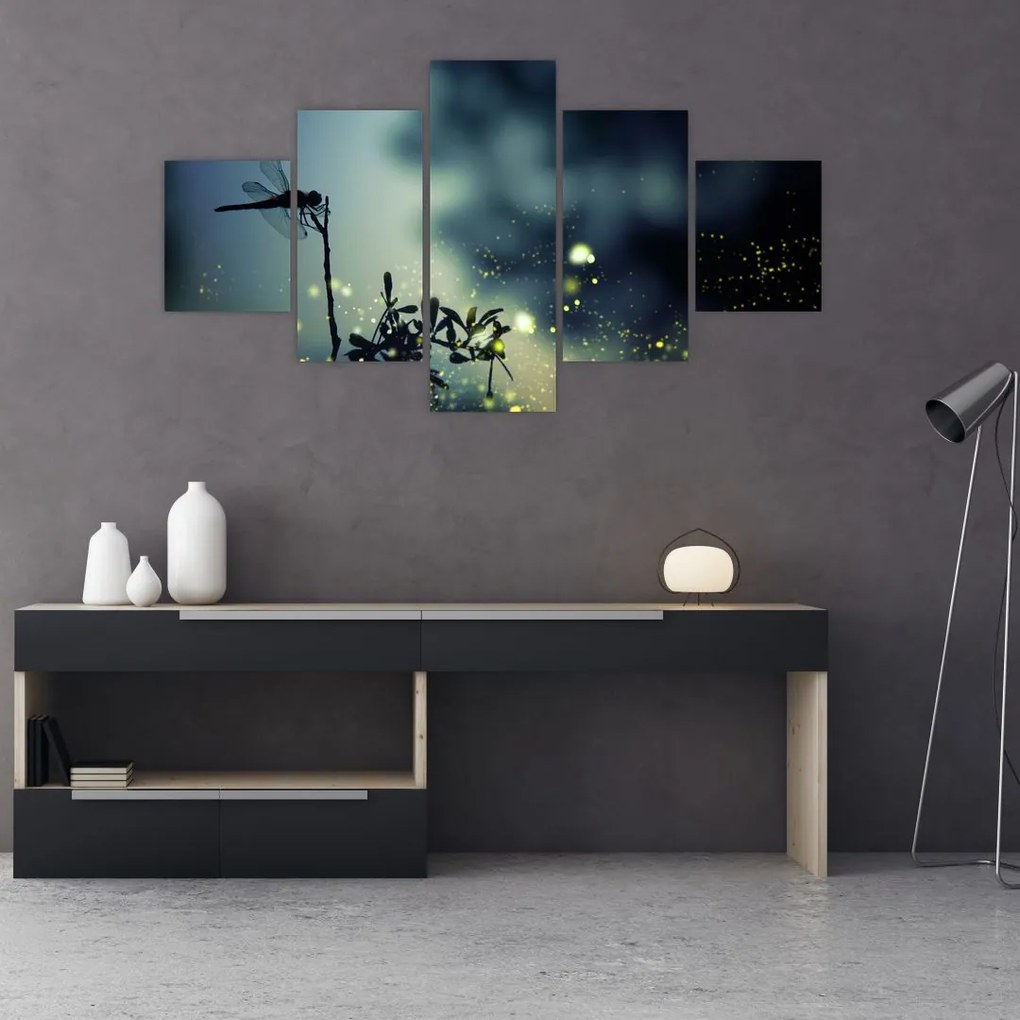 Obraz - Ważka w błyszczącej nocy (125x70 cm)