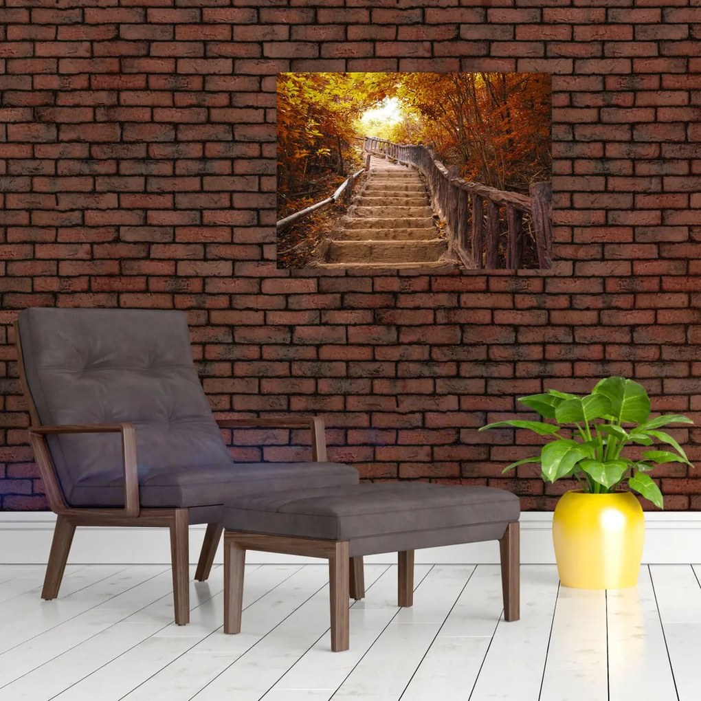 Obraz na szkle - Schody w naturze jesienią (70x50 cm)