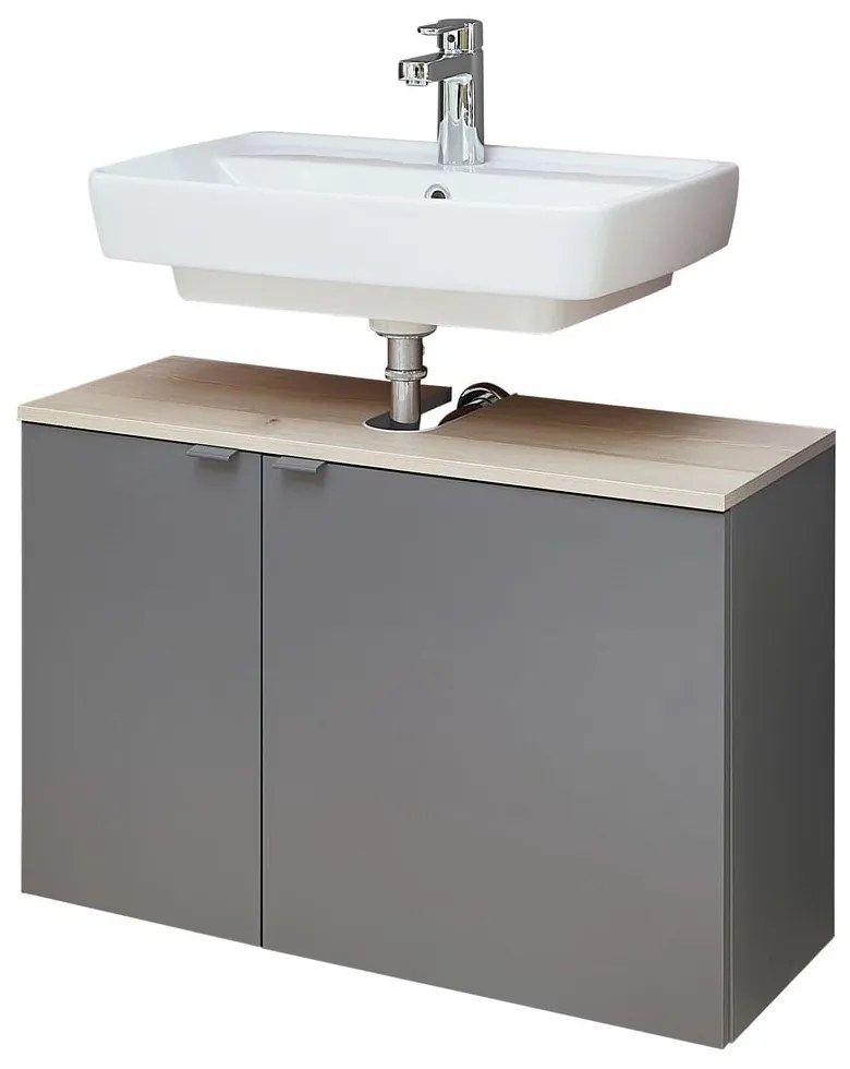 Szaro-naturalna wisząca szafka bez umywalki w dekorze sosny 53x80 cm Quickset 394 – Pelipal