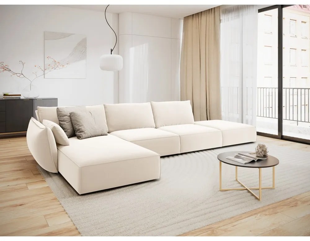 Beżowy aksamitny narożnik (lewostronny/z szezlongiem) Vanda – Mazzini Sofas