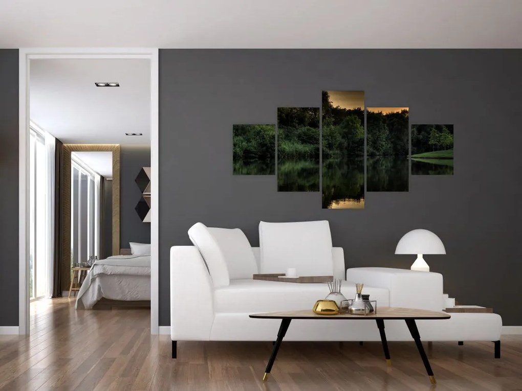 Obraz jeziora przy lesie (125x70 cm)