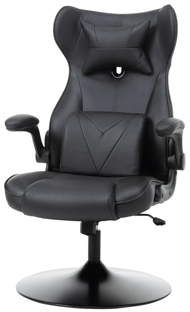 HOMCOM Fotel gamingowy ergonomiczny z regulacją wysokości i poduszką lędźwiową czarny | Aosom PL