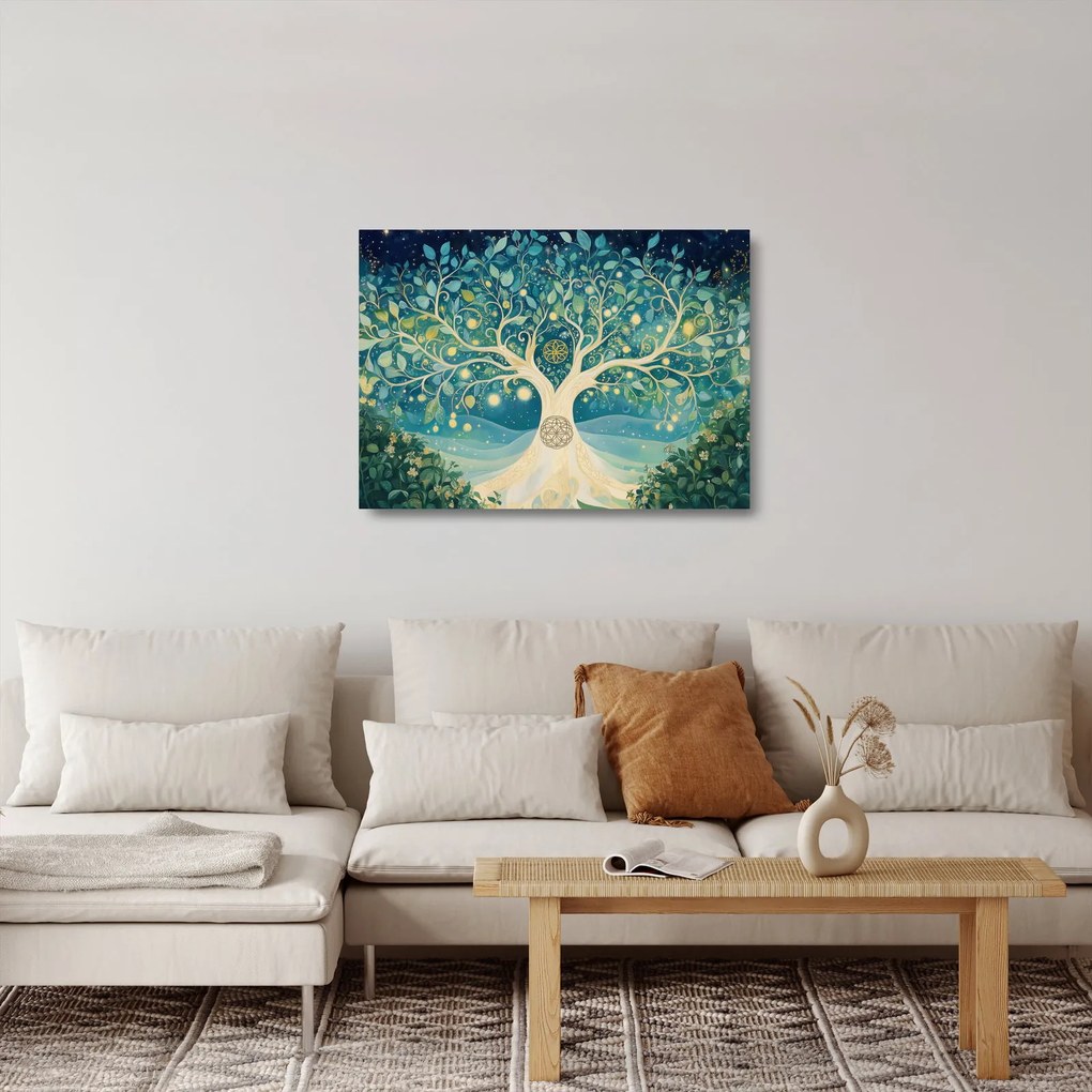 Obraz na szkle – Magiczne drzewo ze spiralami (70x50 cm)