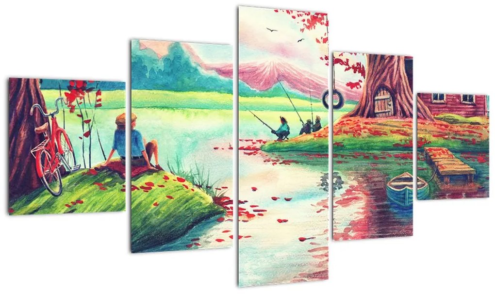 Obraz - Akwarela, Bay in a mountain village (125x70 cm)