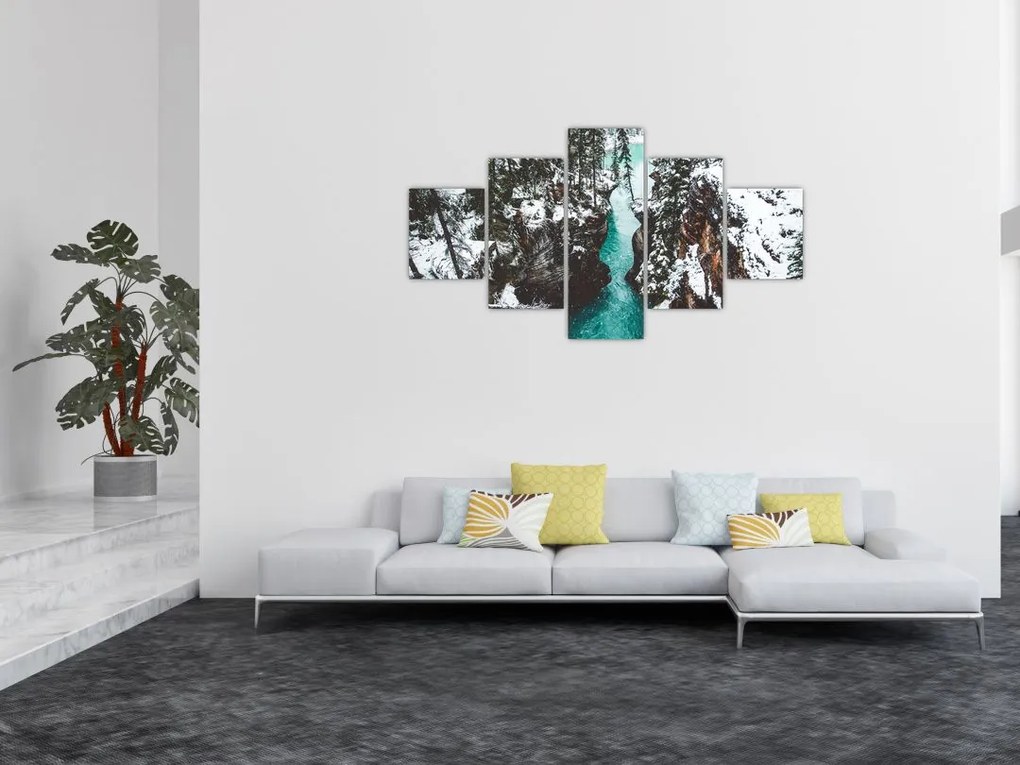 Obraz - górska rzeka zimą (125x70 cm)