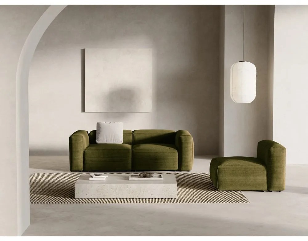 Zielona sztruksowa sofa 224 cm Bergamo – Cosmopolitan Design