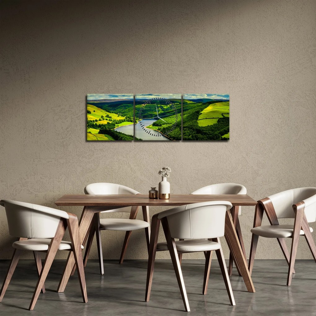 Obraz - Zielony krajobraz (z zegarem) (90x30 cm)