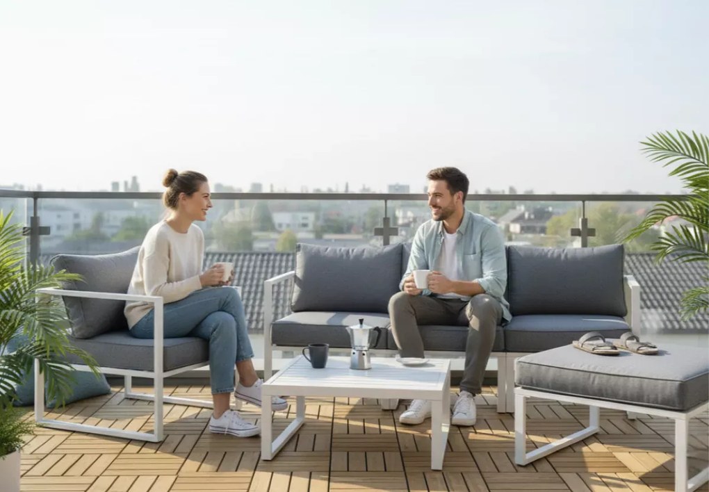 Nowoczesny szary zestaw aluminiowy mebli ogrodowych Marinel