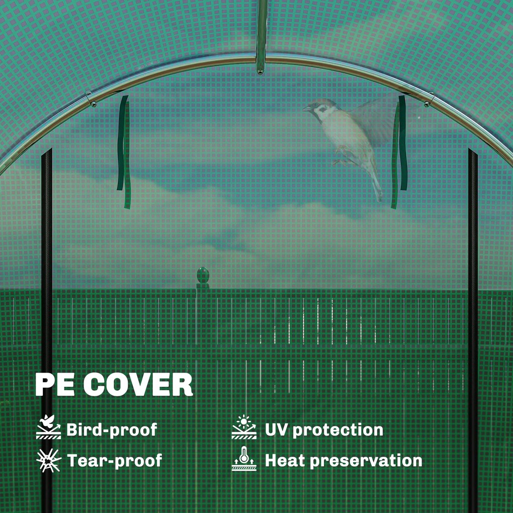 Outsunny Szklarnia 3 x 2 x 2 m tunel foliowy z rolowanymi drzwiami, 2 drzwi na zamek błyskawiczny i 6 siatkowych okien, pręty podpierające, zielony | Aosom PL
