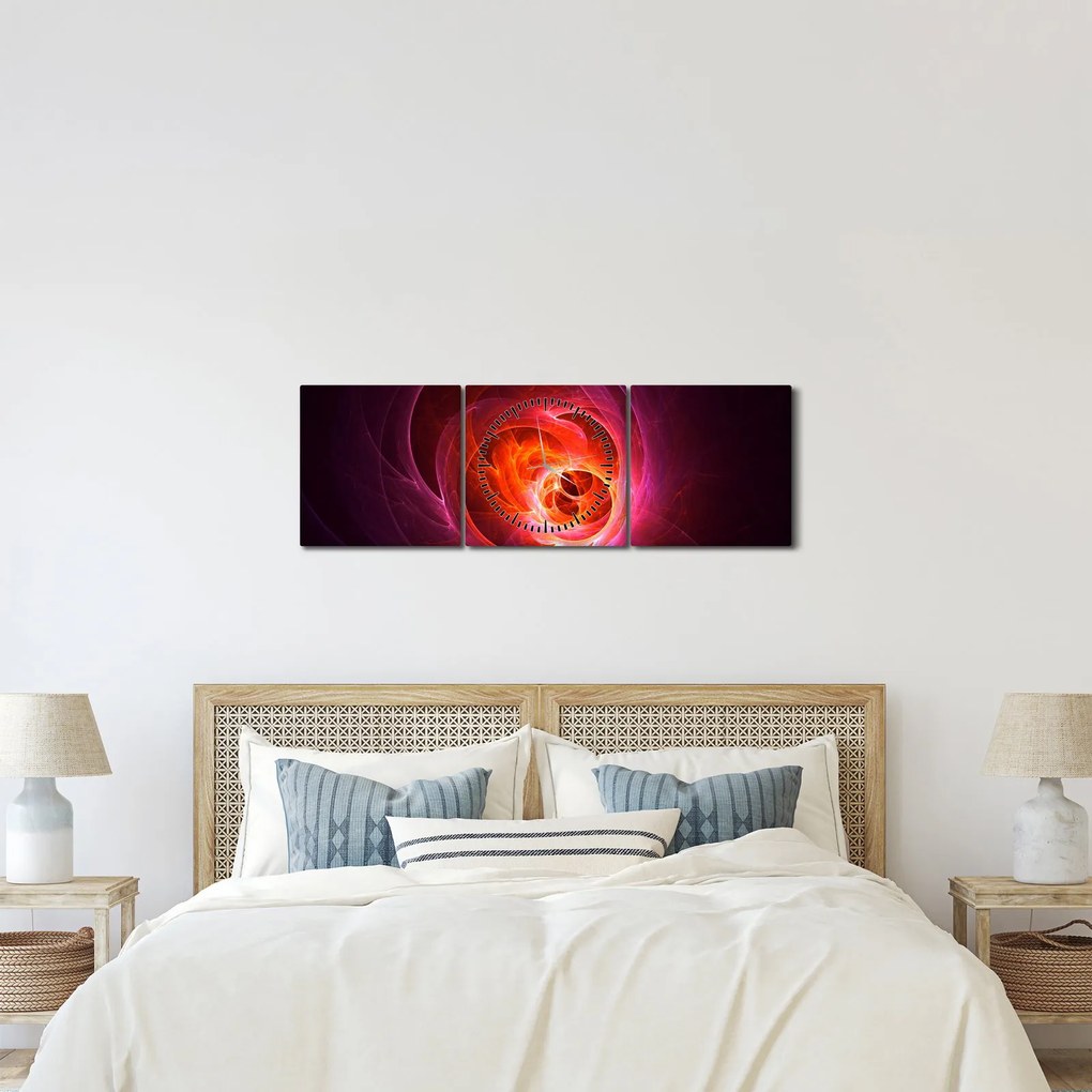 Nowoczesny obraz różowej abstrakcji (z zegarem) (90x30 cm)