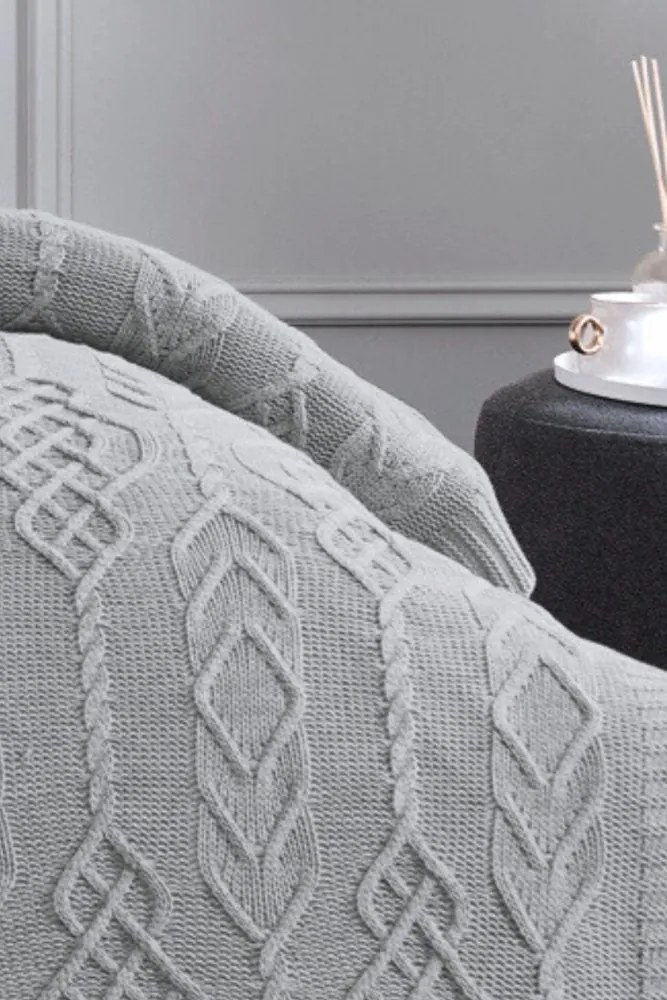 Wełniana narzuta na łóżko PETRA w opakowaniu prezentowym z poduszkami Szary Zestaw na łóżko dwuosobowe