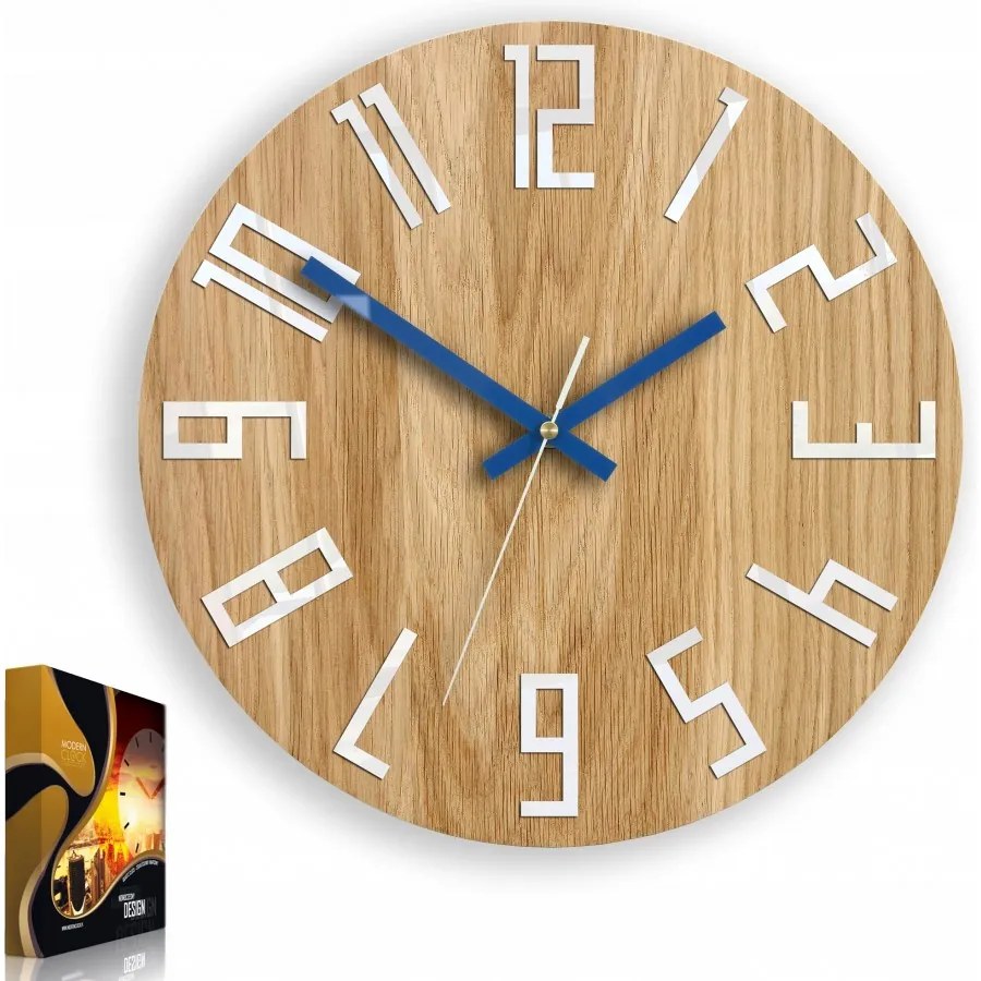 Zegar na ścianę nowoczesny drewniany z dużymi cyframi okrągły cichy loft