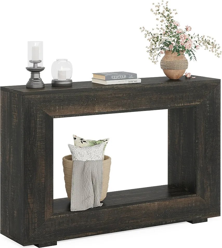 Stolik konsolowy 120 cm, stolik kawowy ze schowkiem, nowoczesny stolik do przedpokoju, czarny