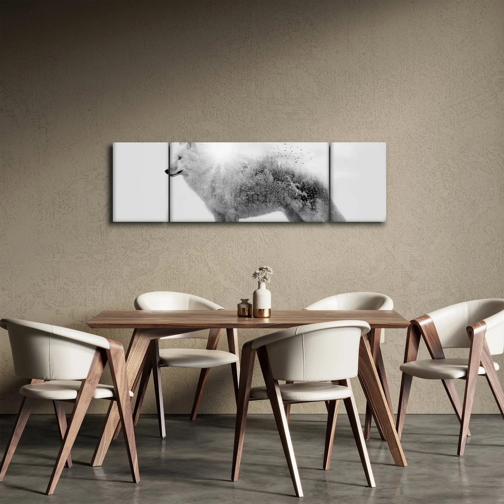 Obraz - Wilk arktyczny odzwierciedla dziki krajobraz (170x50 cm)