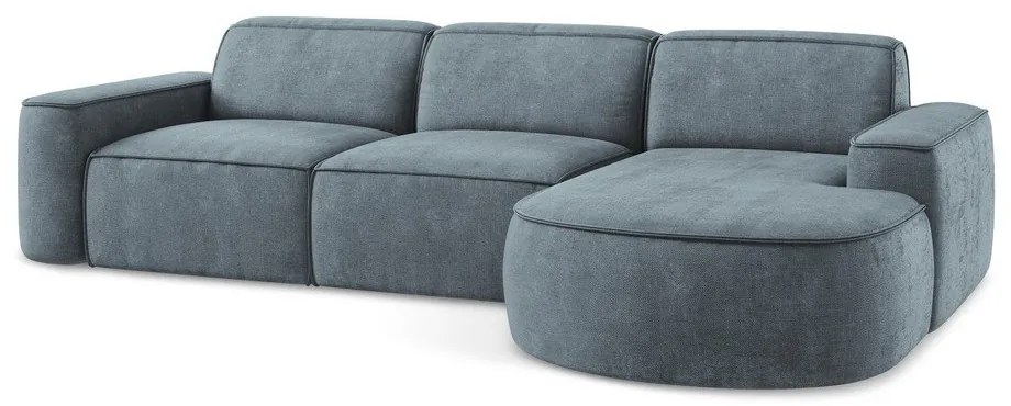 Szaroniebieski narożnik z tkaniny szenilowej (prawostronny/z szezlongiem) Omao – Makamii