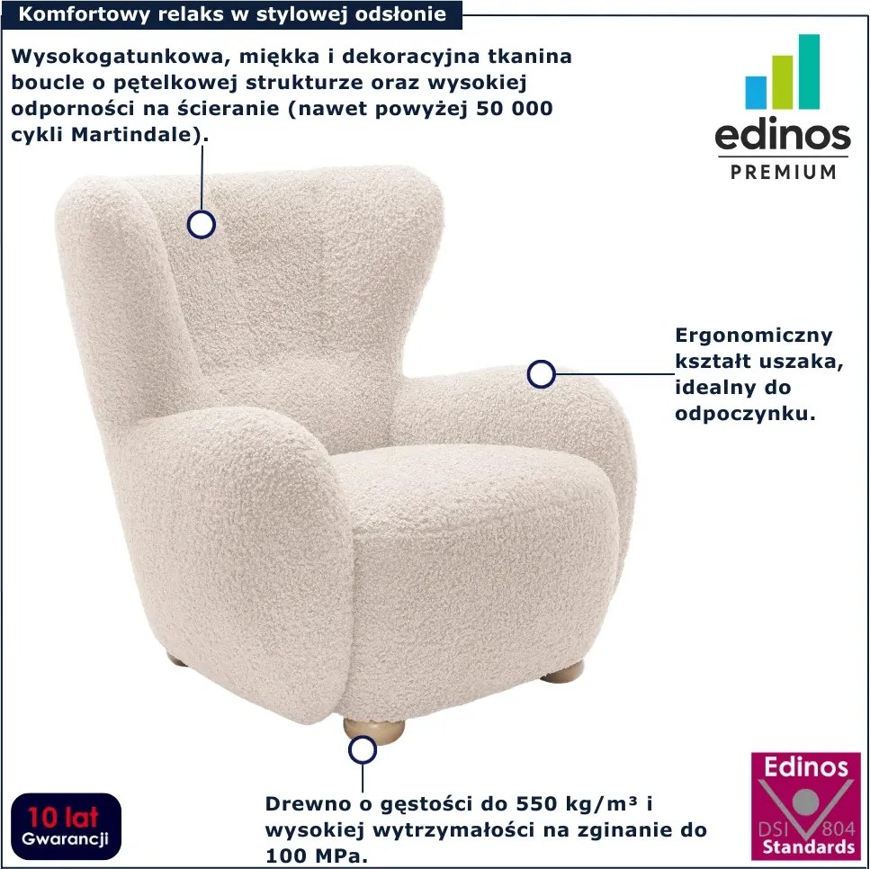 Kremowy skandynawski fotel włochacz K1-N12