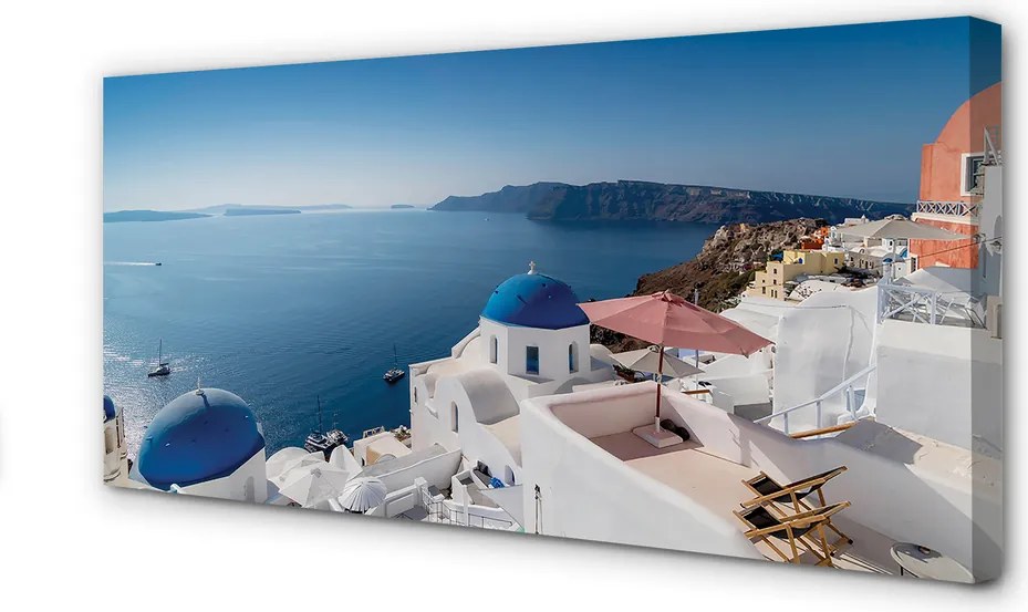 Obraz drukowany na płótnie Greckie Budynki nad Zatoką