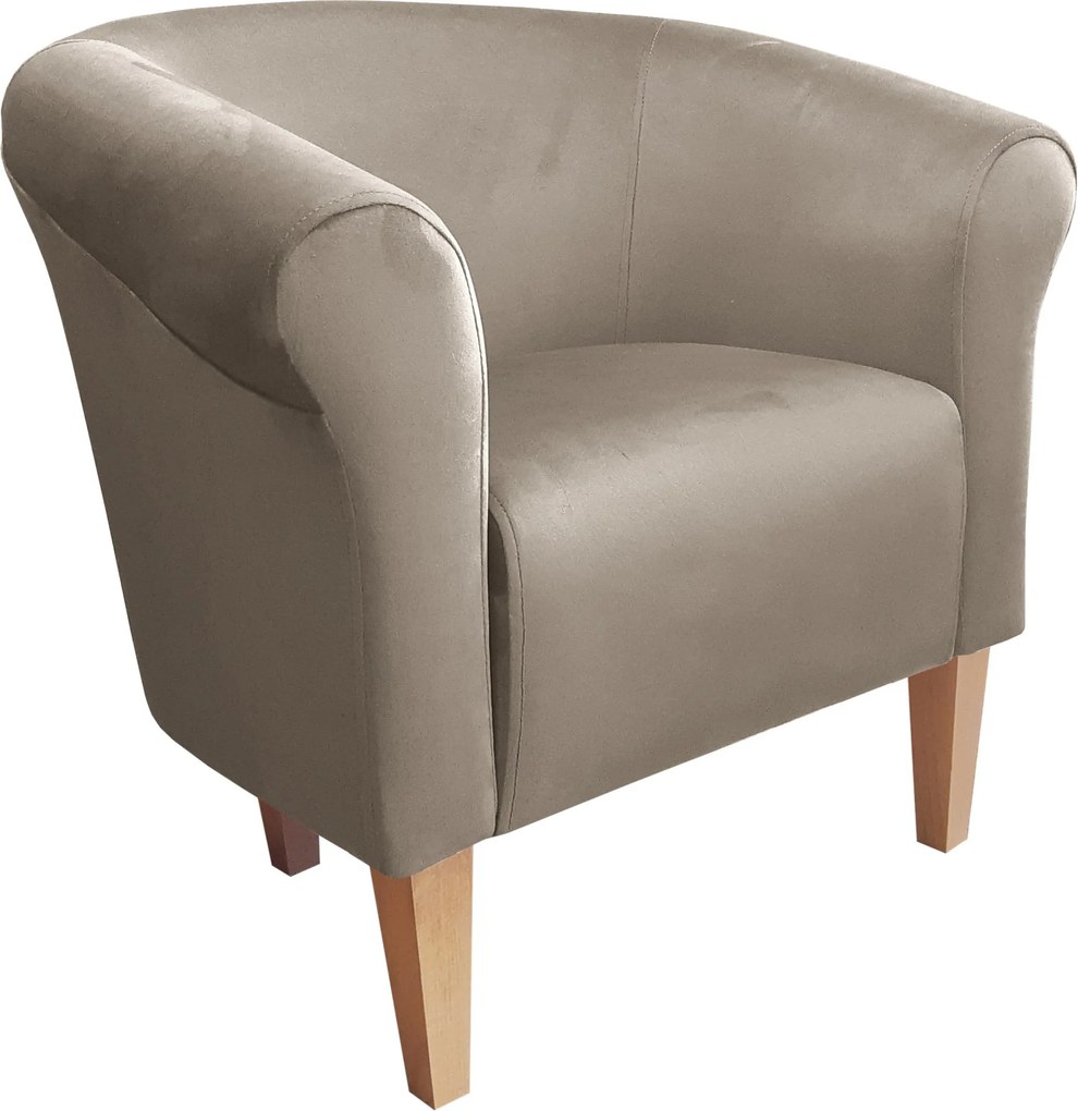 Fotel Milo tkanina Welur wygodny fotel tapicerowany do salonu i sypialni : Kolor nogi - Drewno, Kolor tkaniny - VELVET - MG09, Wysokość nogi - 20 cm