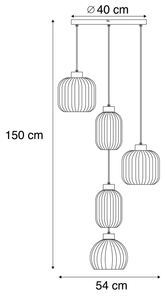 Designerska lampa wisząca czarna z przydymionym szkłem 5-źródłowa - AnaDesignerski Oswietlenie wewnetrzne