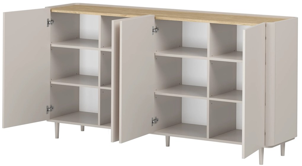 Komoda Elivo 200 cm czterodrzwiowa na nóżkach - kaszmir / dąb olejowany
