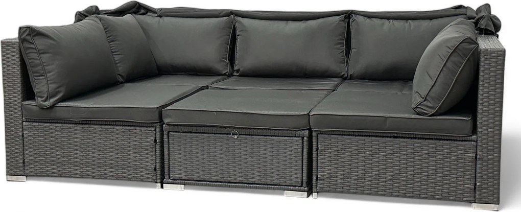 Wielofunkcyjny zestaw mebli ogrodowych - narożnik, leżanka z daszkiem Galicja 101 szary, poduszki szare