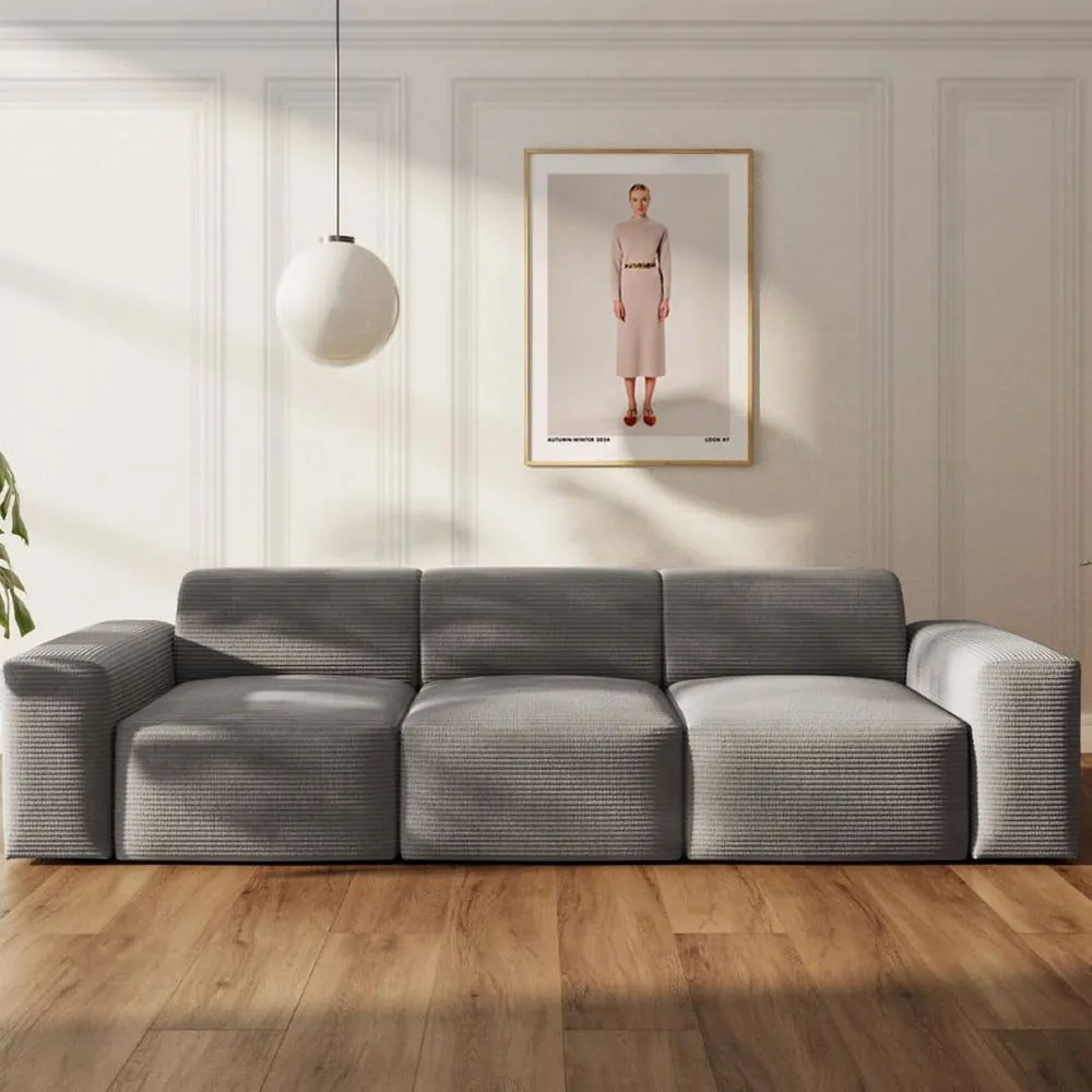 Szara sztruksowa sofa 285 cm Villet – Rodier