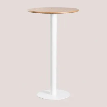 Wysoki, Okrągły Stolik Barowy Z Forniru Jesionowego Frappe Ø60 Cm & Biały - Sklum