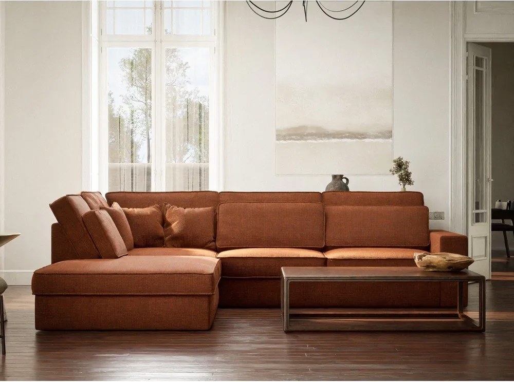 Narożnik z tkaniny szenilowej (lewostronny/w kształcie litery L) w kolorze miedzi Kirou – Maison de Rêve