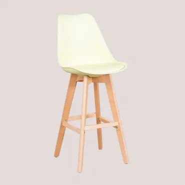 Wysoki Stołek Nordycki Z Poduszką Ze Skóry Ekologicznej Mousse Żółta & ↑75 Cm - Sklum